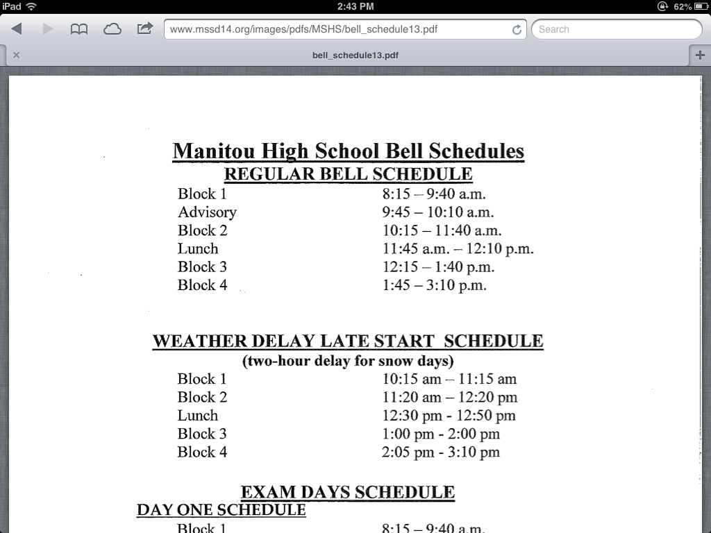 The new school schedule
Photo by Glenn Shoptaugh