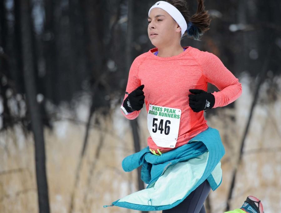 Sophomore Jen Cole approaches the finish in the final Winter Series race.