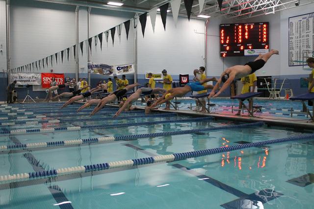 Greg Shaw(11) during his 50 yard freestyle. (the second swimmer from the right) 