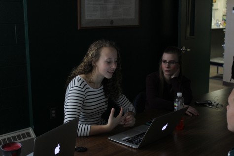Lily Reavis (11) and Ariel Palaia (12) discuss this springs events for Drive Smart. The committee last met on March 16, 2016 during advisory. 
