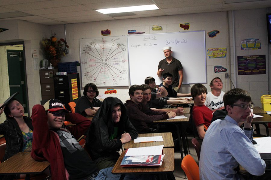 Mr. Blochers programming class gather around in his classroom. Normally, his programing class gather in the inside lab in the media center, but today they were studying for a test.