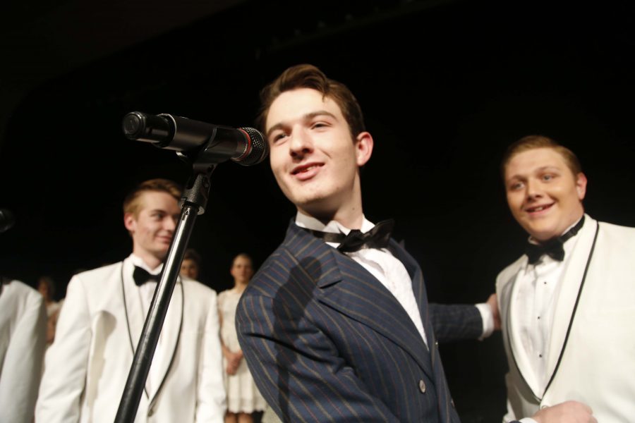 Thomas Hudson (12) welcoming the group on stage for there first number and setting the stage for the rest of the show. 