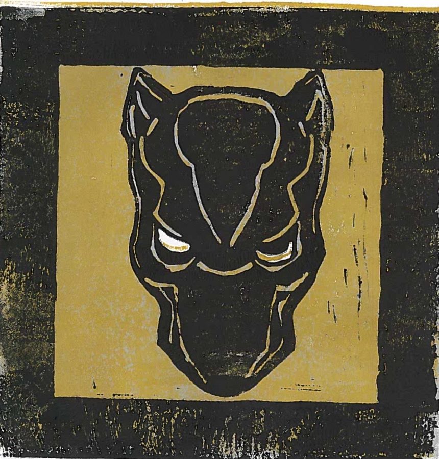 MSHS student, Riley Jungbauer (10), made his piece, Black Panther, in his art class. When I was younger, Black Panther was my favorite superhero, said Jungbauer. He decided to make the piece in light of the new movie coming out.