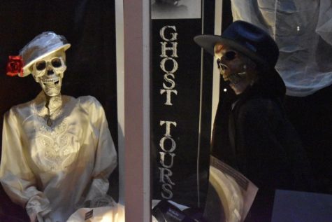 The Manitou Springs Heritage Center advertises Ghost Tours in its window display.  The Ghost Tours are a popular event in Manitou Springs.