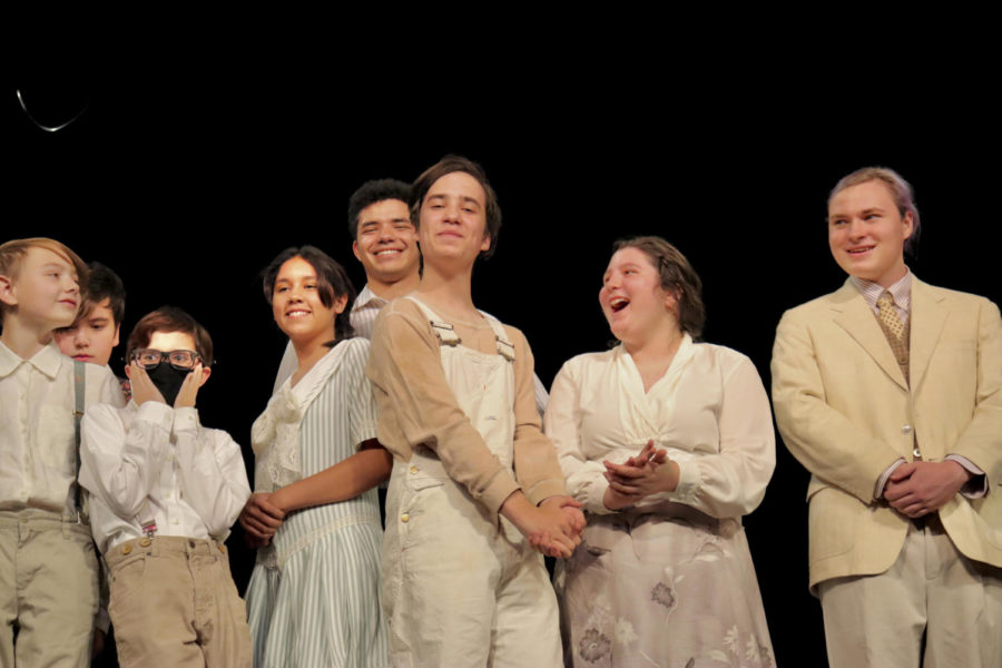 The+cast+of+Our+Town+take+a+bow+after+the+student+matinee+performance+on+Thursday%2C+November+4.++The+performance+was+the+first+student+matinee+for+several+years+and+was+well+received.