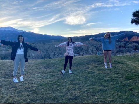 2019-2020 exchange students Hana Kobayashi  and Daisy Amphichaluay spend their last day in America with Serena Holvenstot (12) outside of her house in Colorado Springs.