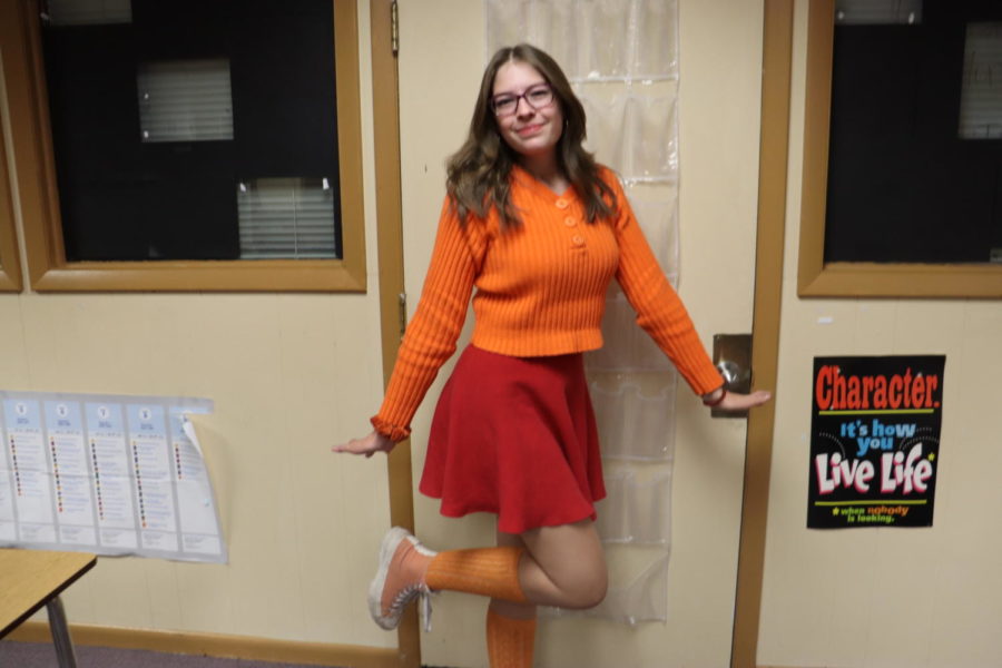 Gwenyth Lloyd Davies (10) dresses as Velma Dinkley from Scooby Doo.