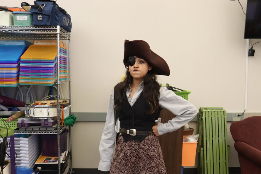 Lily Mascarenas (10) proudly displays her pirate Halloween costume.