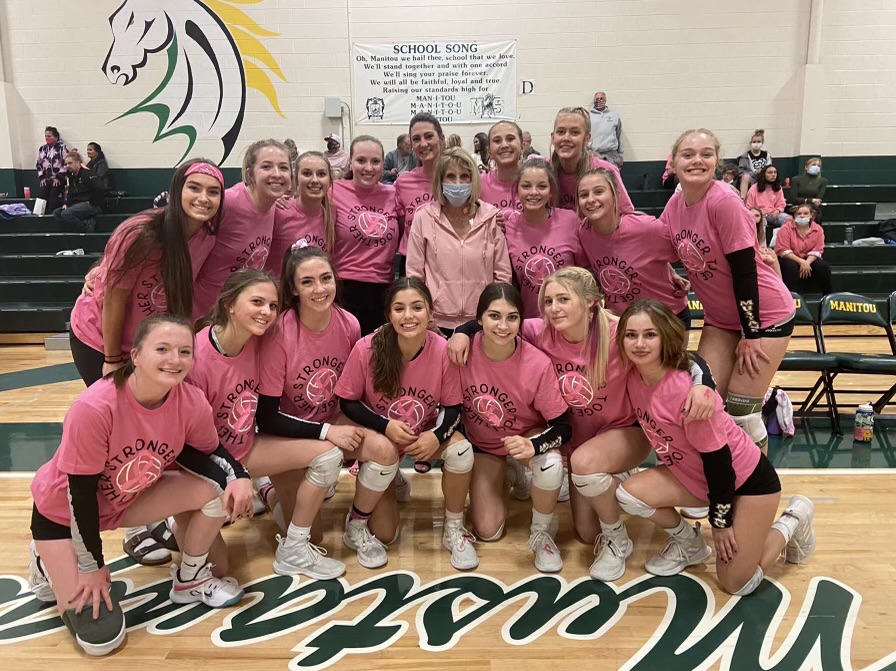 MSHS Girls Volleyball on Dig Pink Night 2021 with Wendy Skokan before their game. This years game will occur on Oct. 20 @6 p.m..