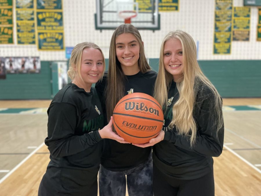 Kaleena Jones (12), Grace Allen (12) and Sami Benge-Kulzer (12) are the only three seniors that have continuously played on the Manitou Springs High School girls basketball team for their whole high school career.
