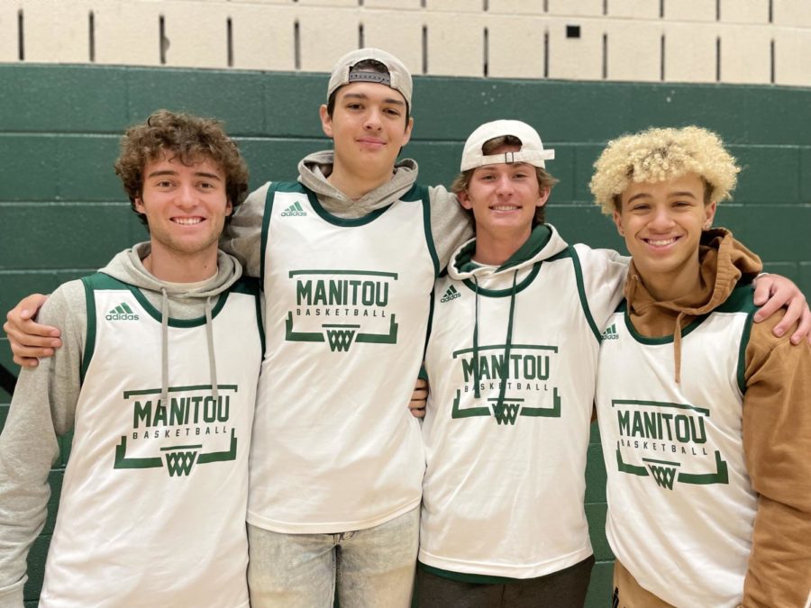 Lairden Rogge (12), John Maynard (12), Andrew Rhodes (12) and Tyler Maloney (12) are four of the team leaders that have played on the Manitou Springs High School Boys Basketball since freshman year.
