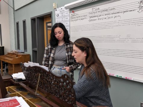 Annie Riggin works with Manitou choir teacher Abby Steen in preparation of her All-State Honor Choir performances. 