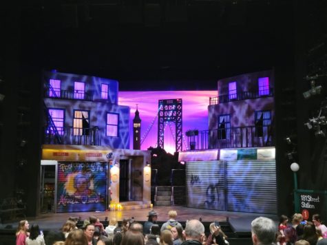 The set as it appeared at the end of In The Heights recreates the look of Washington Heights, New York in 2008.
