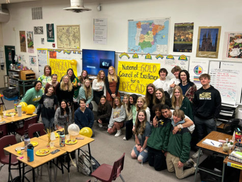 Manitou Springs High School student council celebrate their accomplishment after they received the news of their award.