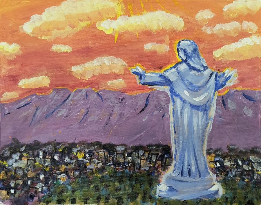 Amber Malone painted the Cristo de la Concordia in Bolivia.
