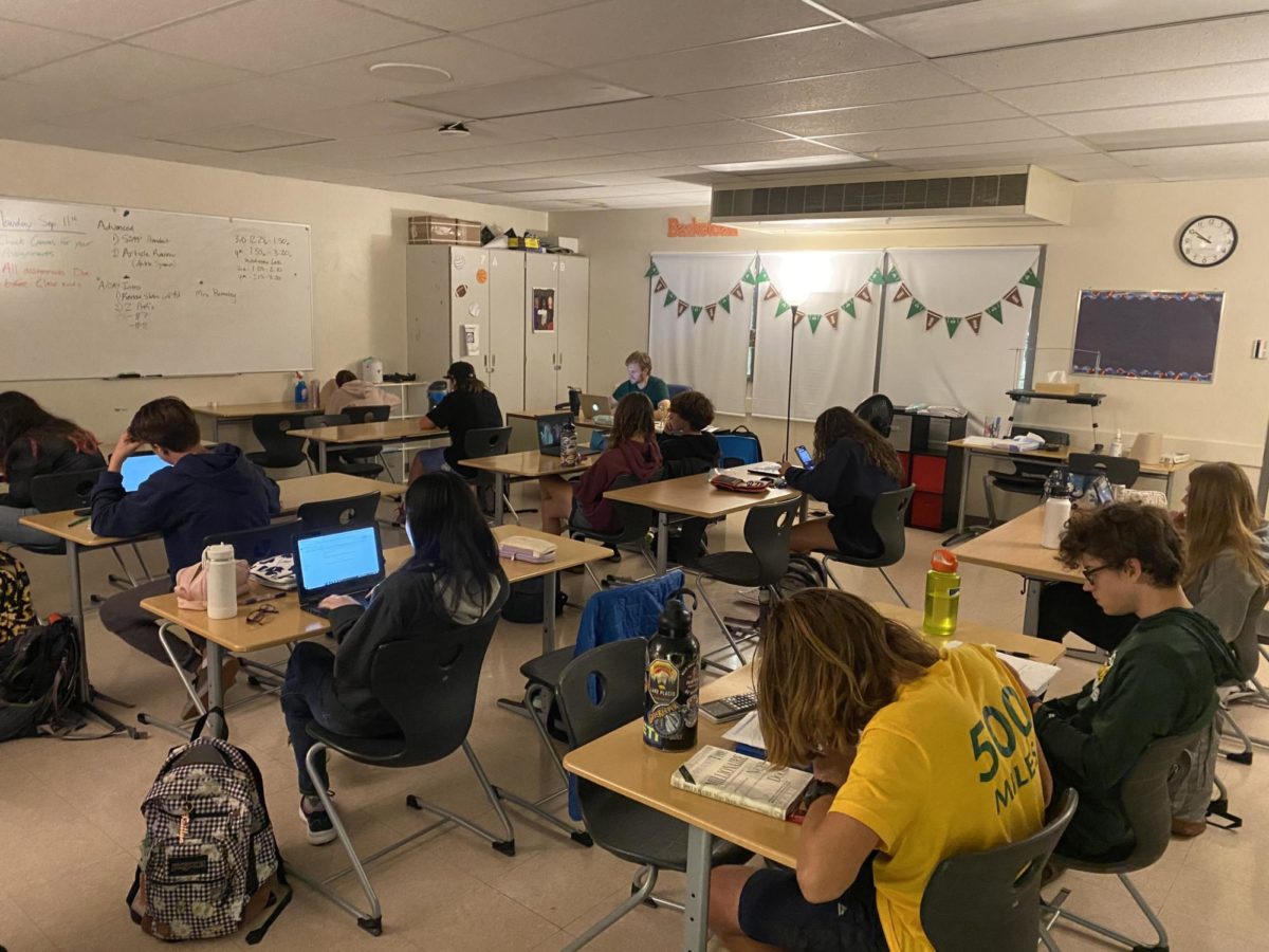 A full class of MSHS students work on assignments in study hall on Sept. 12. MSHS administrators and teachers believe that students learn better when they attend school consistently. 
