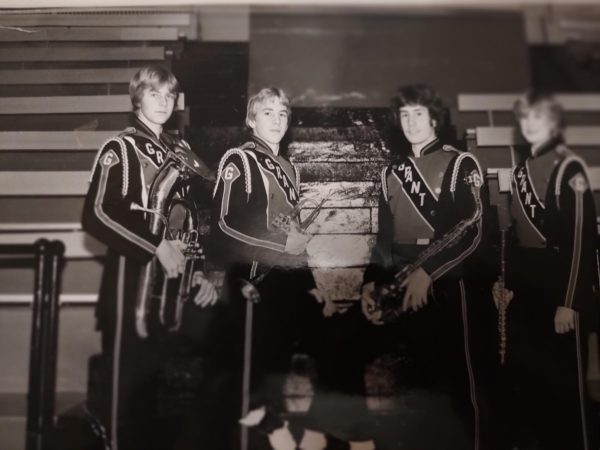 Mr. Brown (Left) with his High School Band, posing for a Yearbook photo.