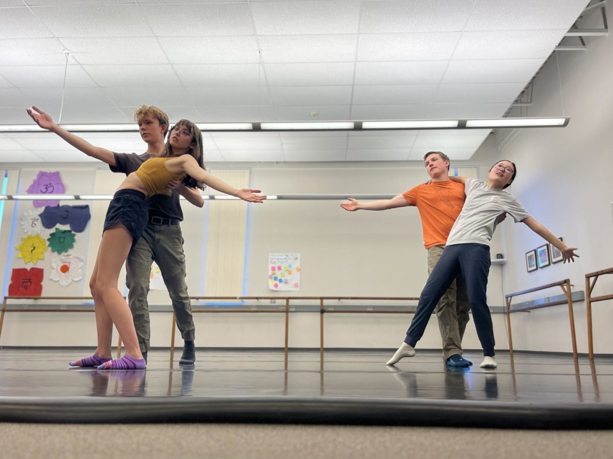 A group of students cast in the musical practice a group dance at MSHS on Oct. 16 to perfect the show. The students began rehearsal on Monday Oct. 2 and have been rehersing three days a week to put on an ideal show.