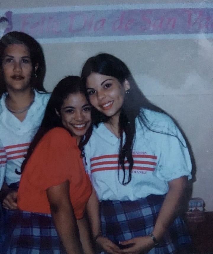 Ingrid Perez and friends pose in Guaninca, Puerto Rico High School.