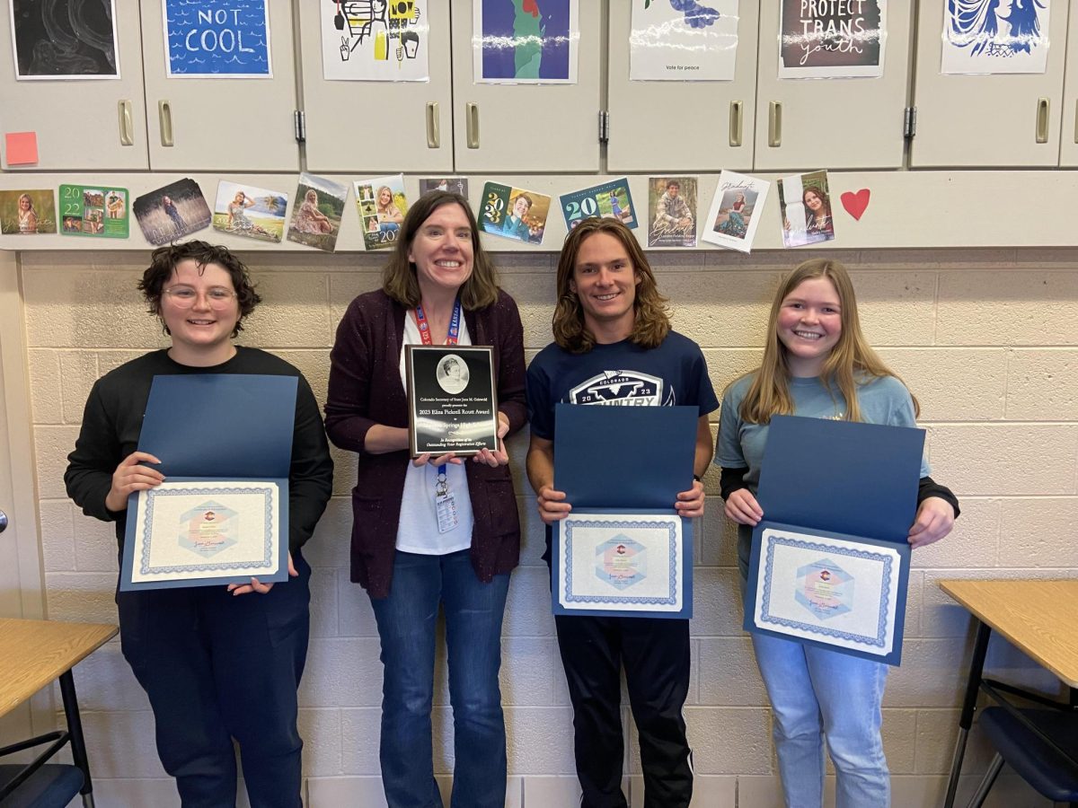 NHS executive board was awarded the Eliza Pickrell Routt award. Members of the executive board got a certificate and the society got a plaque to present. 