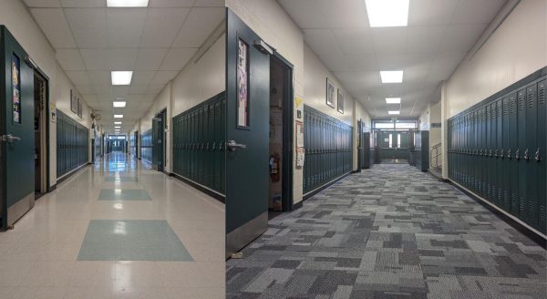 Over winter break the hallways were renovated with new carpet, fresh paint, and LED lighting.  See the difference above.