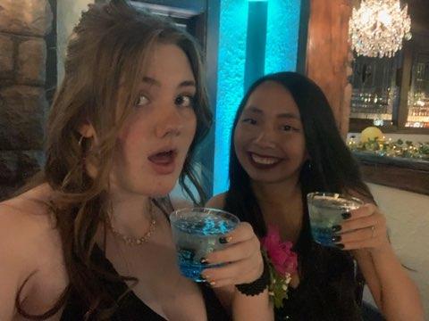 Brooklyn Oursler (12) and Thea Kingman (12) drinking some Dynamo Mocktails.