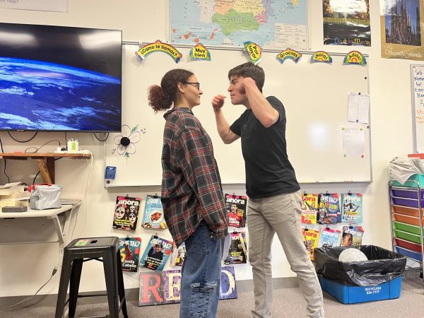 Kyle Blasi and Morrigan Schulz rehearse for their student directed play.