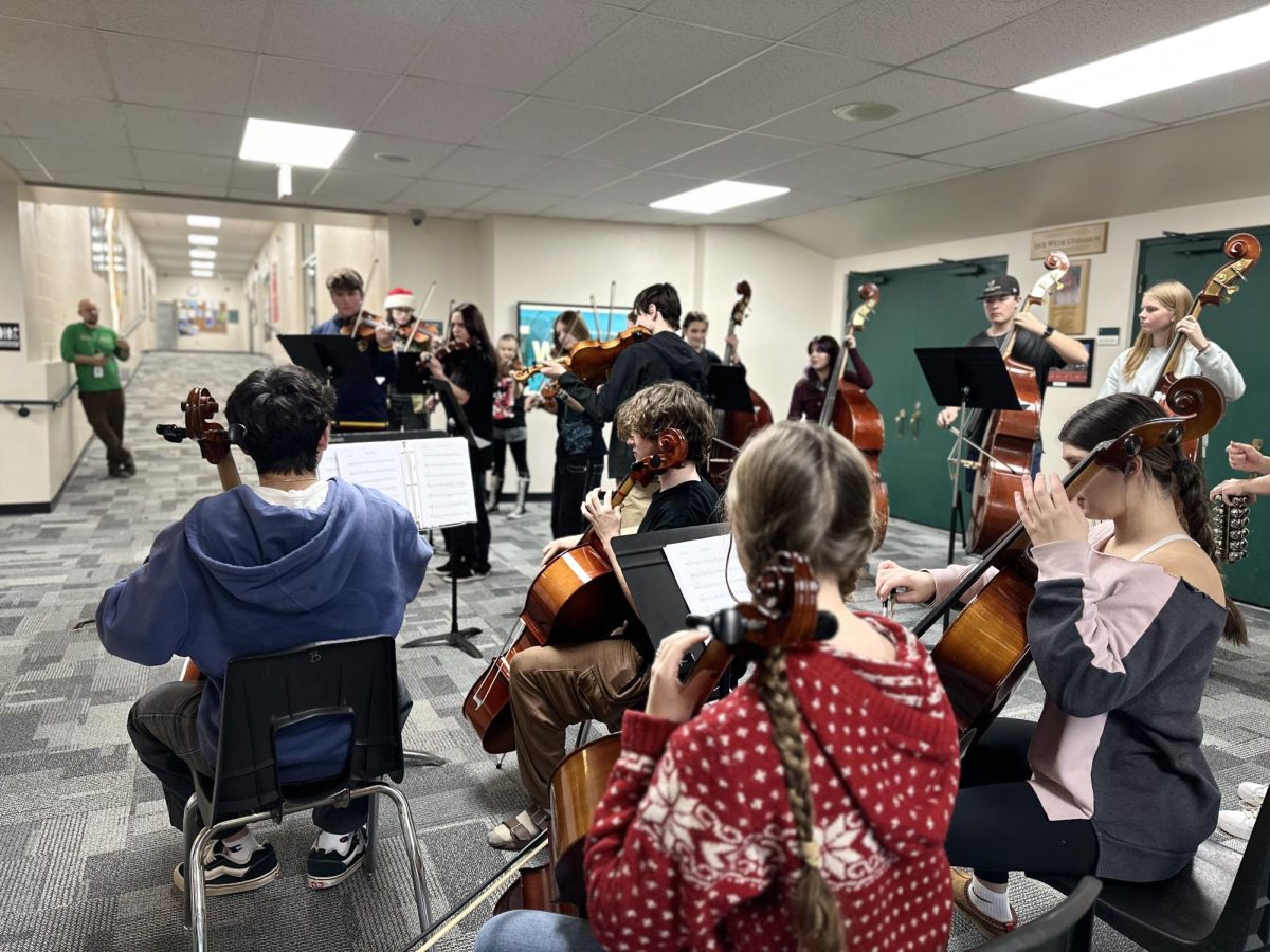 Advanced Orchestra plays in front of the MSHS front office on Dec. 15th