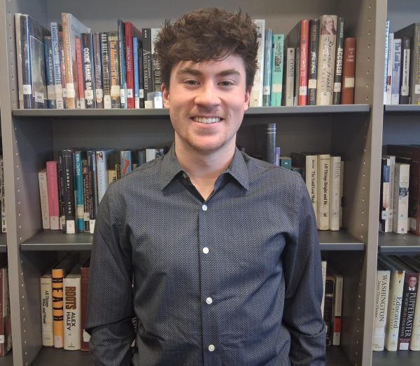 Kyle Blasi, one of this years Mani Award winners, smiles for a photo in the Media Center on April 8. Blasi has been a student at MSHS all four years of high school.