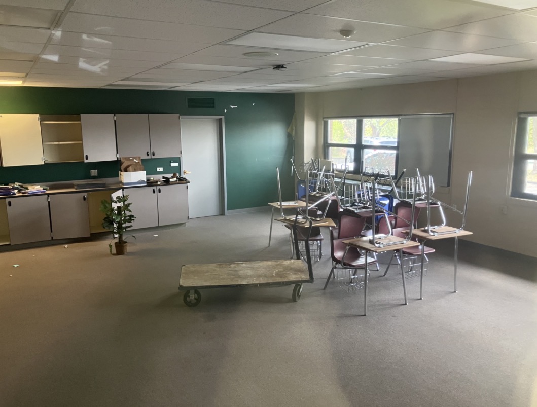 Gabby Santos clears out her classroom to make room for the upcoming renovations to the front entrance of MSHS.